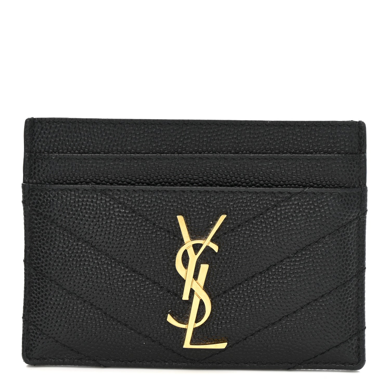 Saint Laurent Grain De Poudre Matelasse Chevron Monogram Credit Card Case Black 1 of 8
