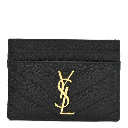 Saint Laurent Grain De Poudre Matelasse Chevron Monogram Credit Card Case Black 1 of 8
