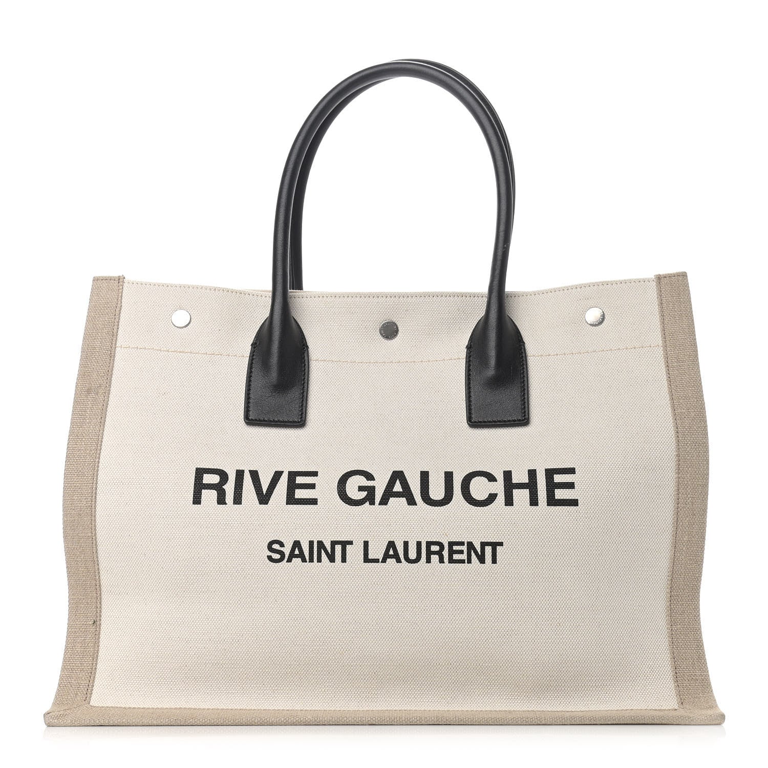 Saint Laurent Linen Calfskin Small Rive Gauche Tote Greggio Natural 1 of 12