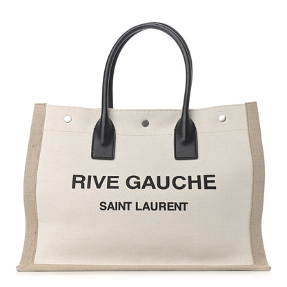 Saint Laurent Linen Calfskin Small Rive Gauche Tote Greggio Natural 1 of 12