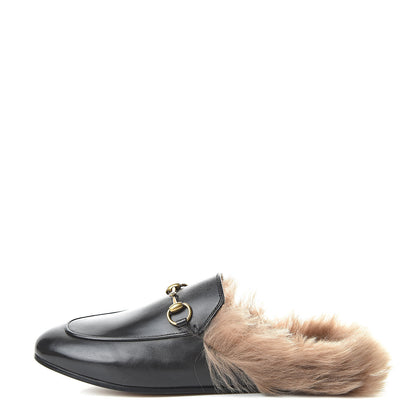Gucci Calfskin Fur Womens Princetown Slippers 36.5 Black 1 of 9