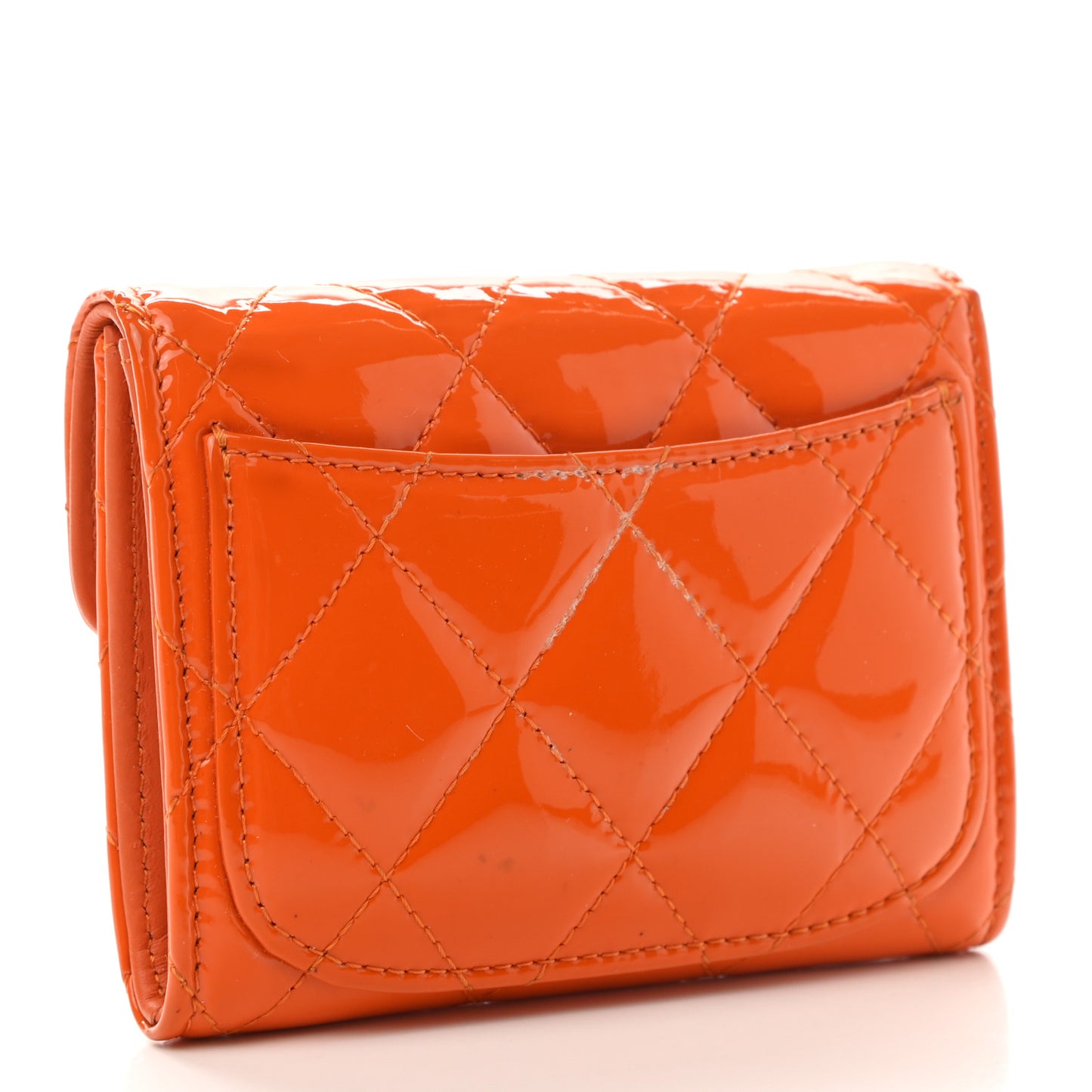 Patent Quilted Small Flap Wallet Orange