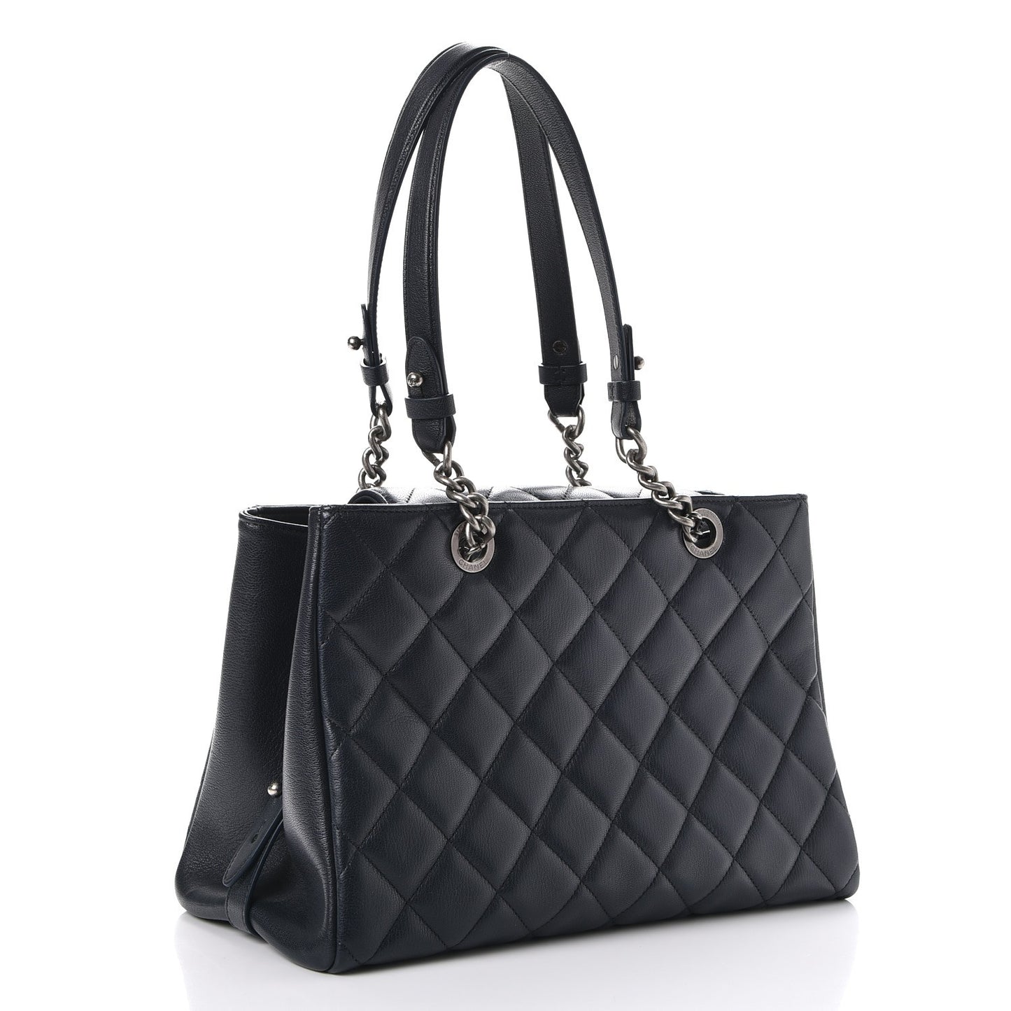 Goatskin Quilted Large City Rock Shopping Bag Navy