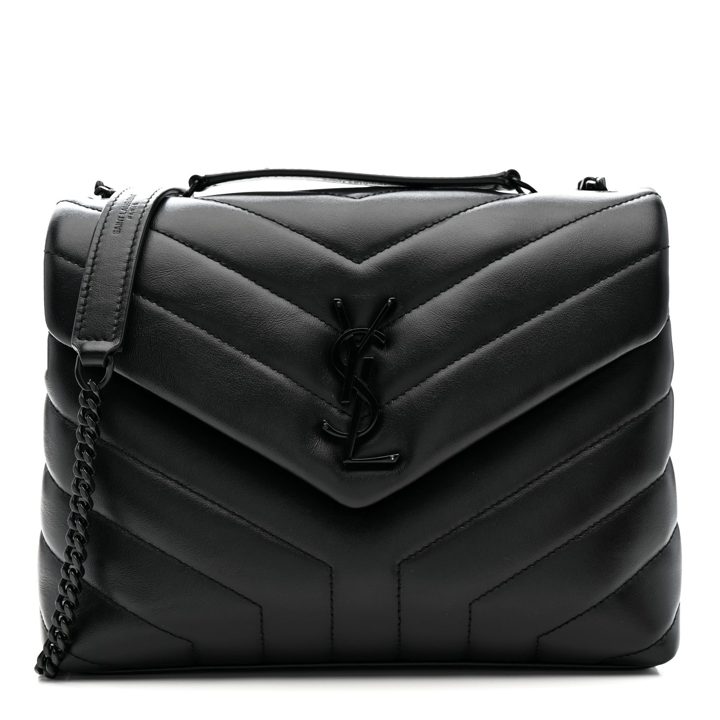 Calfskin Y Quilted Monogram Monochrome Small Loulou Chain Satchel Black