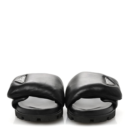 Prada Nappa Soft Padded Triangle Slide Sandals 36.5 Black 3 of 9