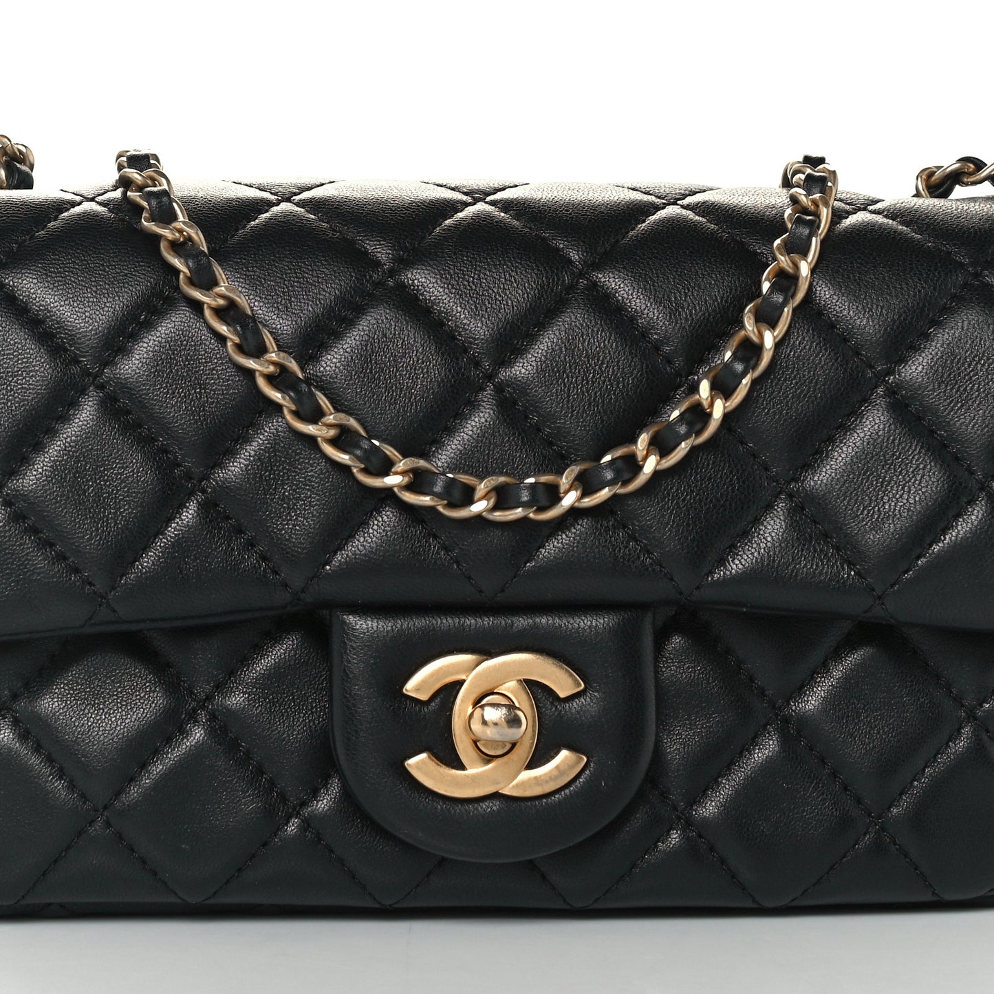 Lambskin Quilted Mini Rectangular Pearl Crush Flap Black