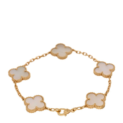 Van Cleef & Arpels 18K Yellow Gold Mother of Pearl 5 Motifs Vintage Alhambra Bracelet 2 of 4