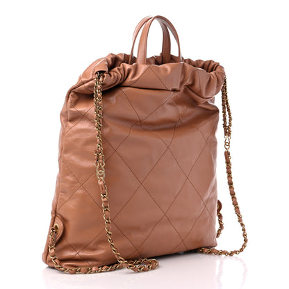 Chanel Shiny Calfskin Quilted Chanel 22 Backpack Camel 2 of 9
