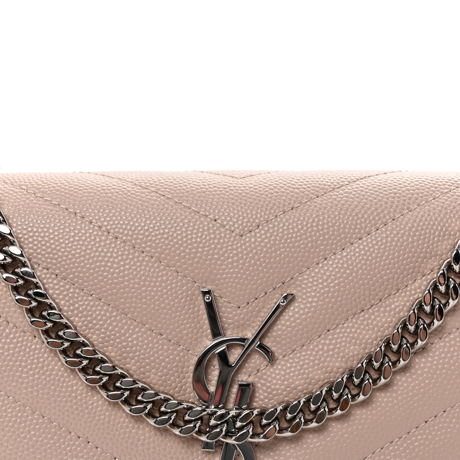 Saint Laurent Grain De Poudre Matelasse Chevron Monogram Chain Wallet Marble Pink 7 of 9