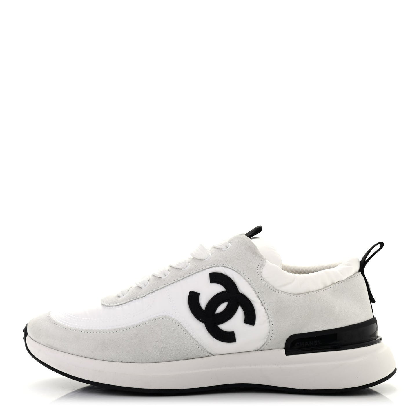 Nylon Suede Calfskin Womens CC Sneakers 39.5 White Ivory