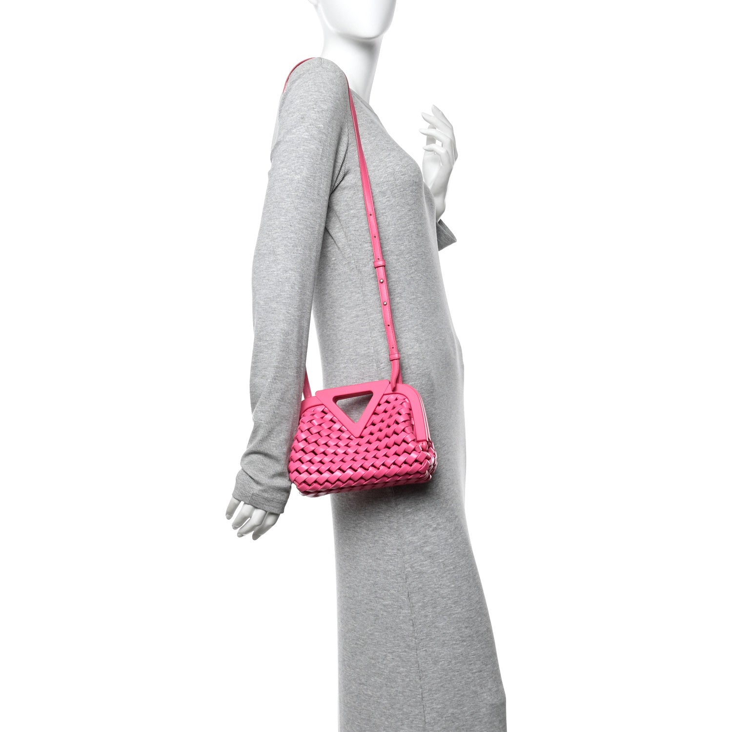 Bottega Veneta Lambskin Calfskin Slanted Intreccio Small The Point Triangle Bag Bonbon 2 of 10