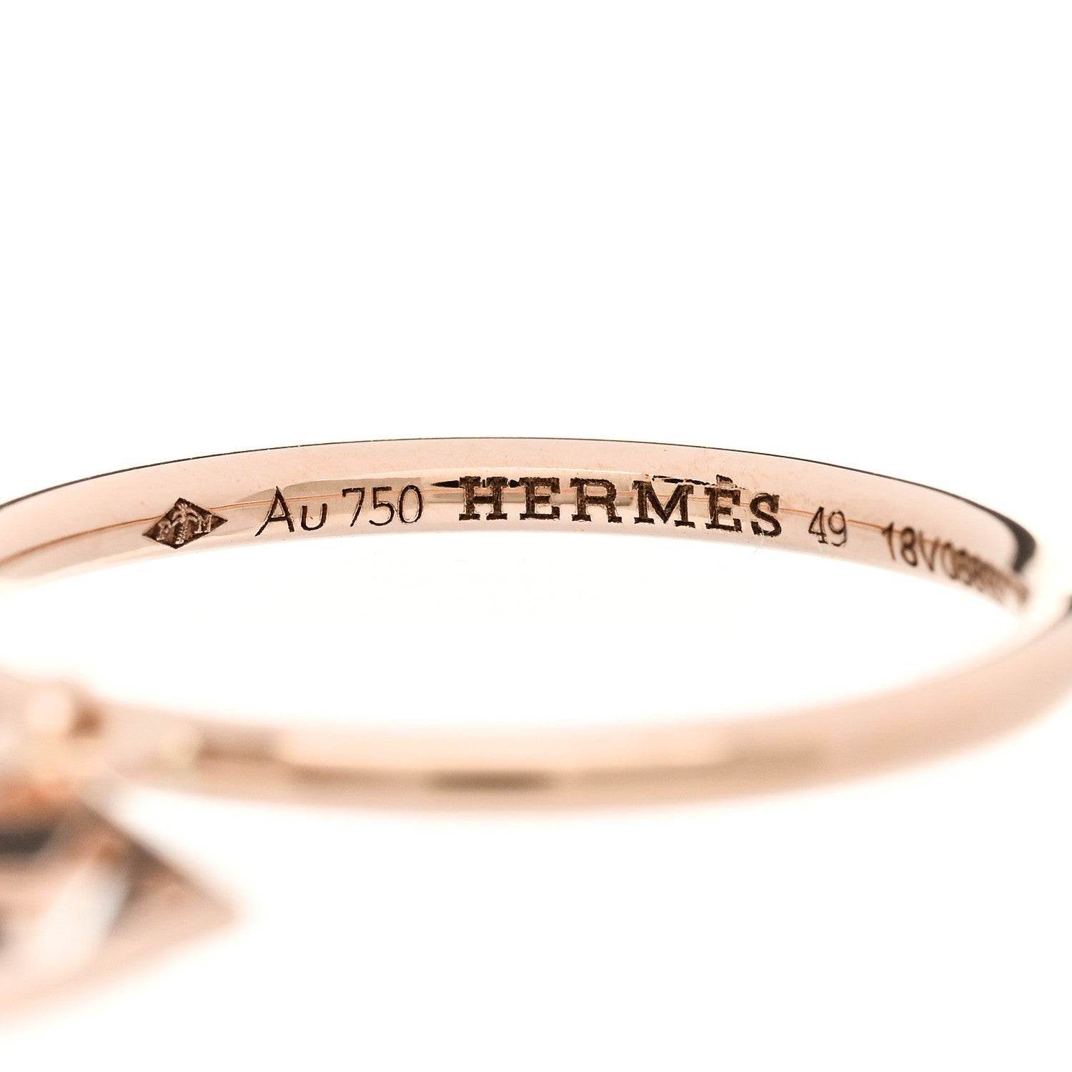 Hermes 18K Rose Gold Gambade H Ring 49 4.75 4 of 6
