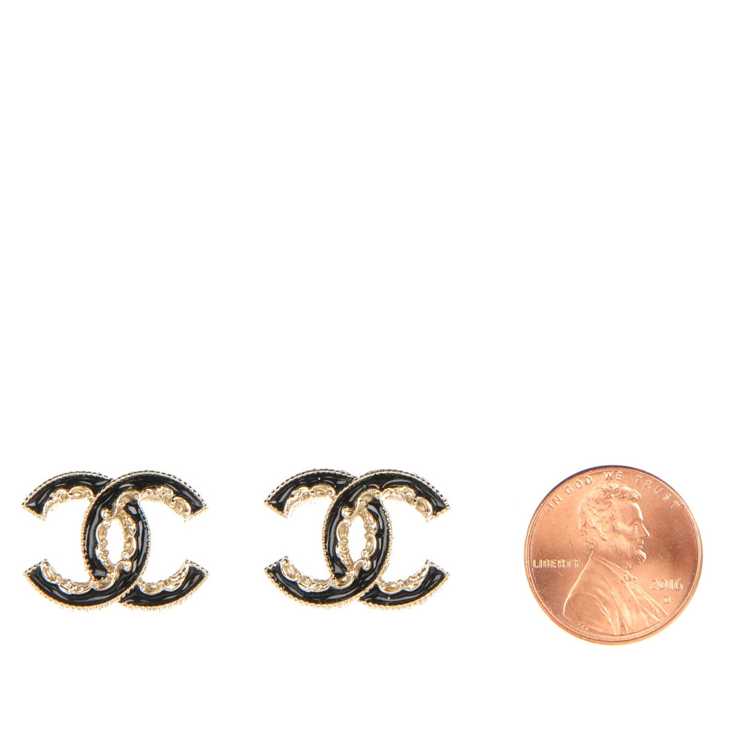 Enamel CC Earrings Black Silver