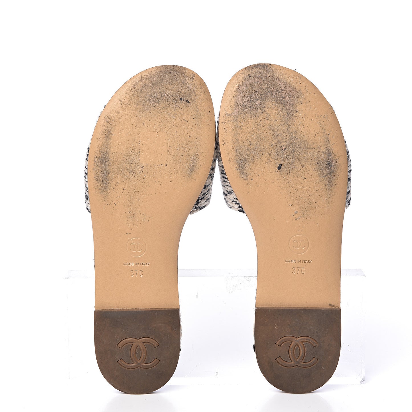 Cord CC Slip On Sandals 37 Beige Black