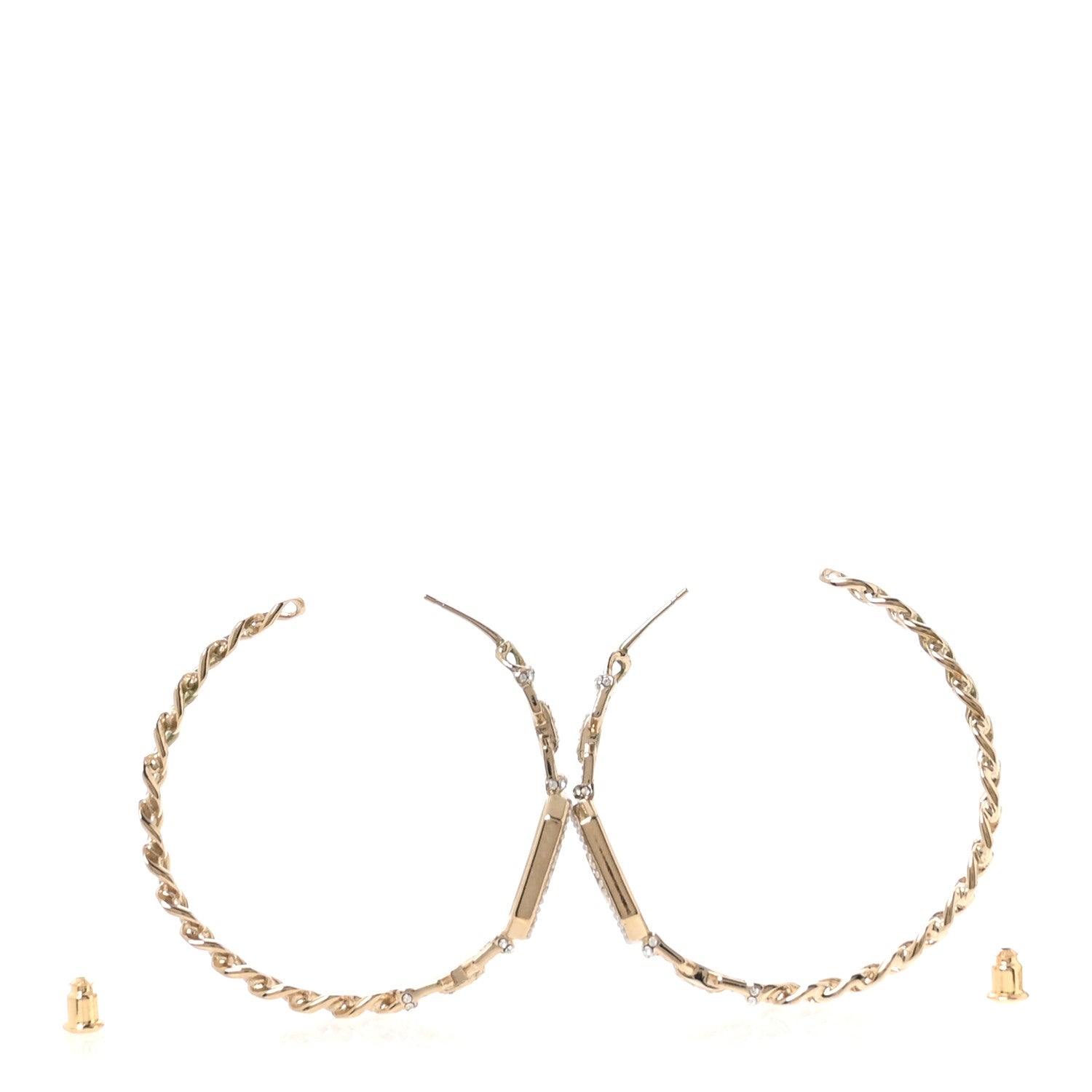 Chanel Metal Crystal CC Vendome Chain Hoop Earrings Gold 3 of 5
