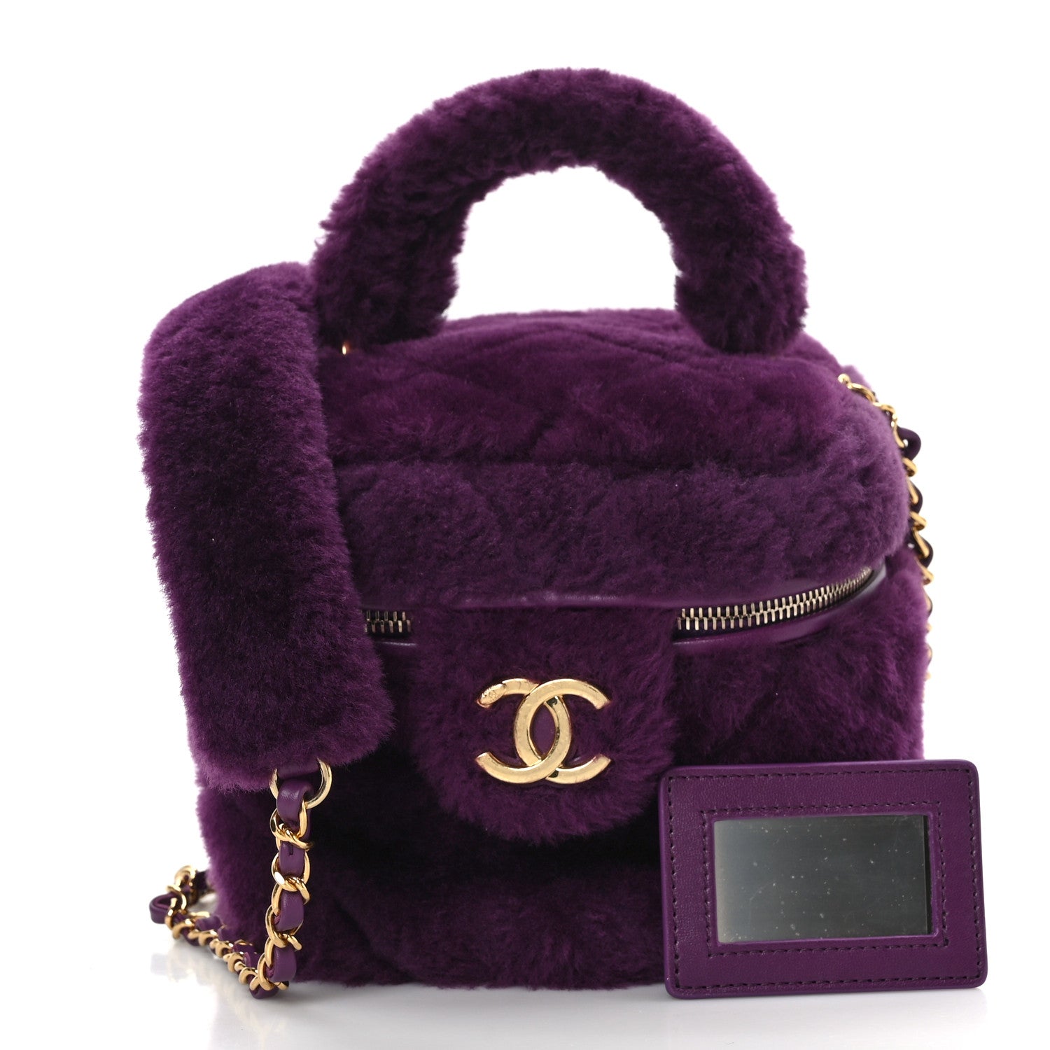 Chanel Shearling Lambskin Quilted Small Vanity Case Purple 3 of 12