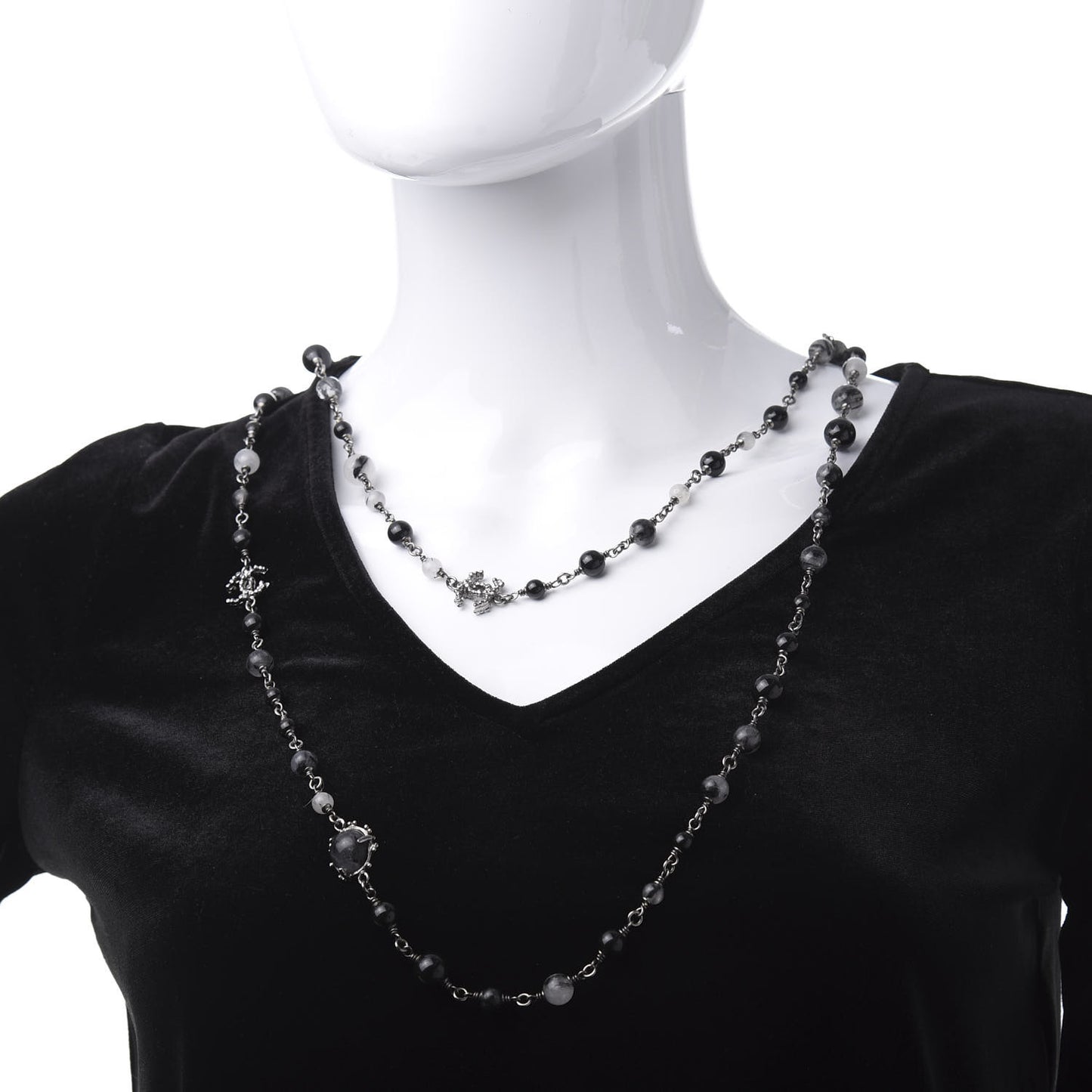 Ruthenium Pearl Bead CC Long Necklace Black