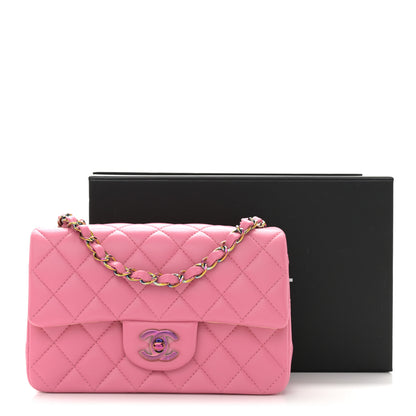 Chanel Lambskin Quilted Mini Rectangular Flap Pink Yellow 11 of 11