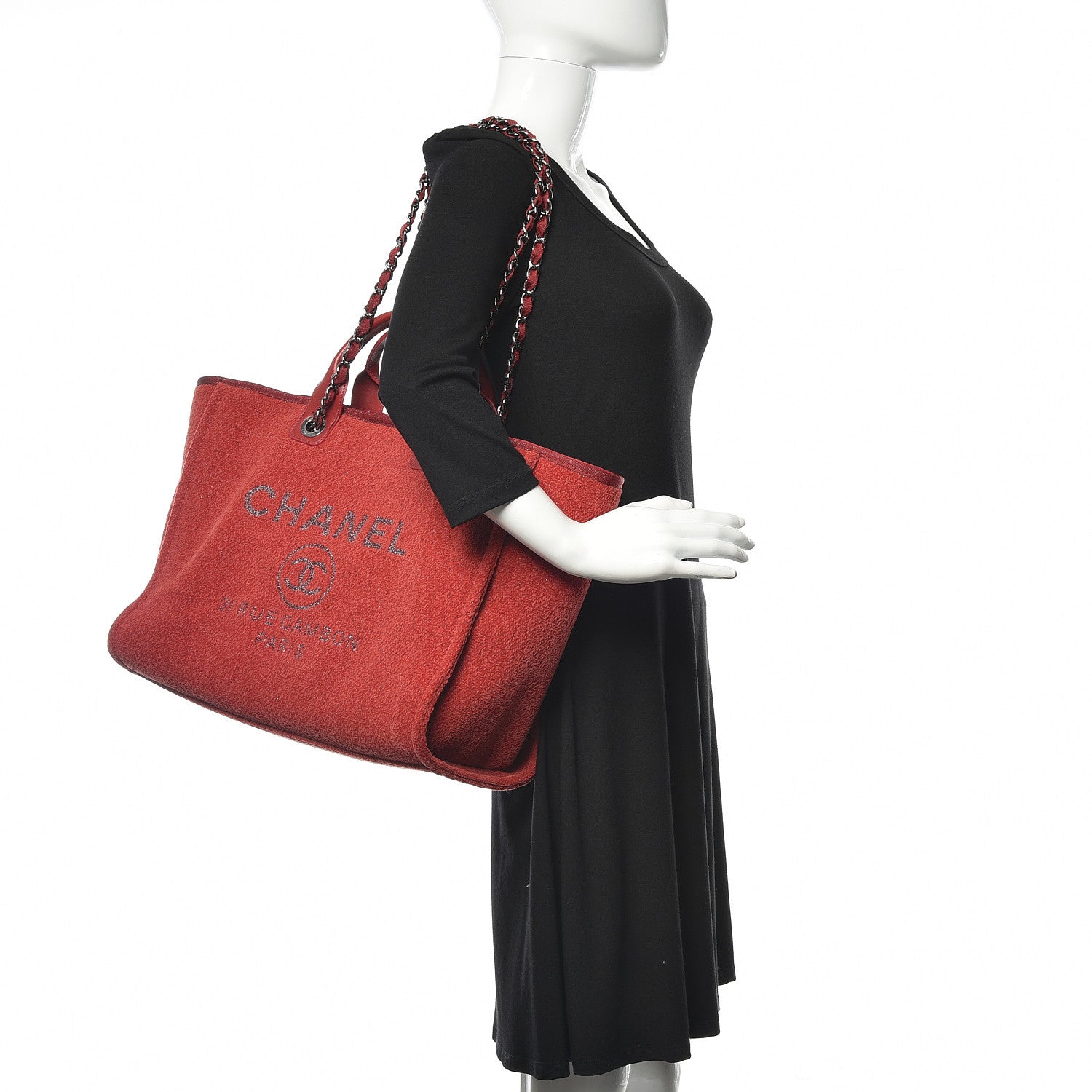 Chanel Lurex Boucle Large Deauville Tote Red 2 of 10