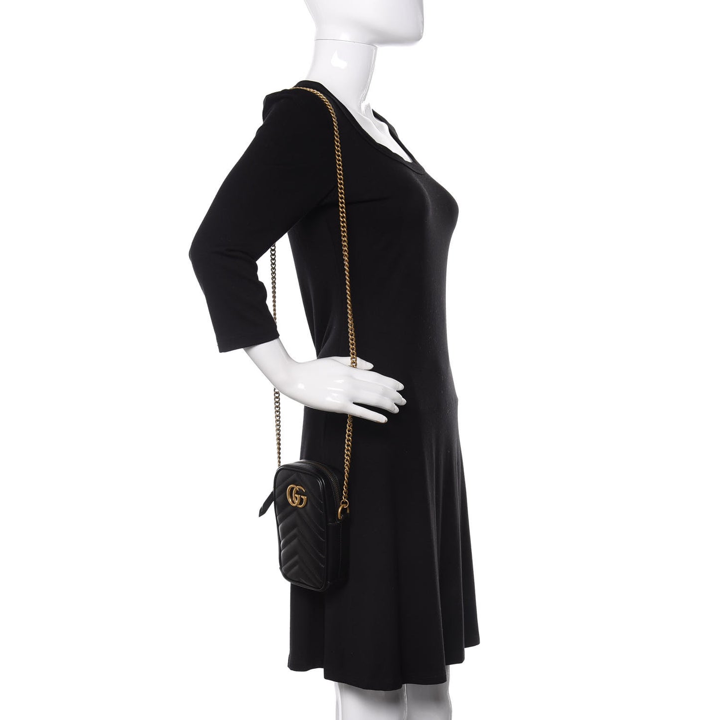 Calfskin Matelasse Mini GG Marmont Crossbody Bag Black