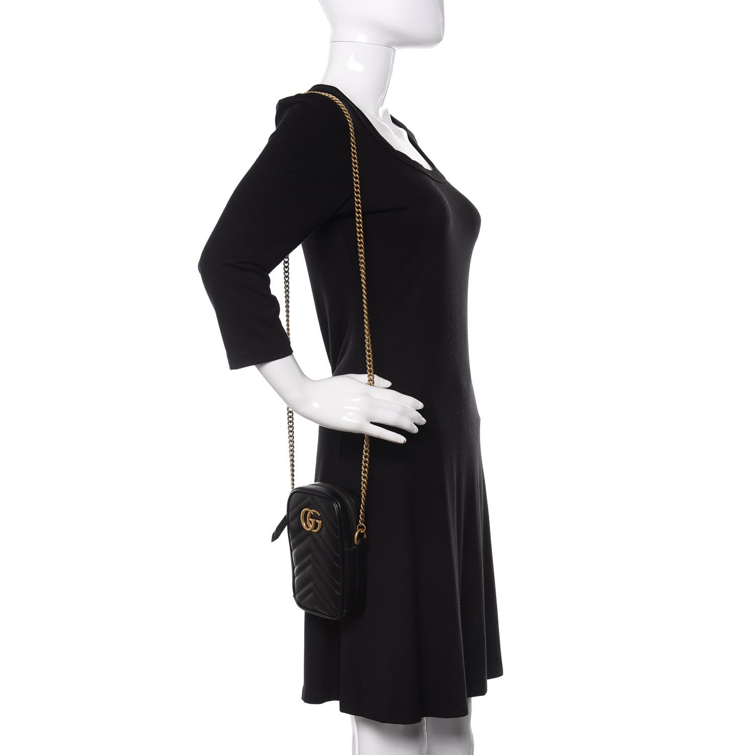 Gucci Calfskin Matelasse Mini GG Marmont Crossbody Bag Black 2 of 10