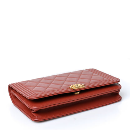 Chanel Lambskin Quilted Boy Wallet On Chain WOC Red 4 of 10