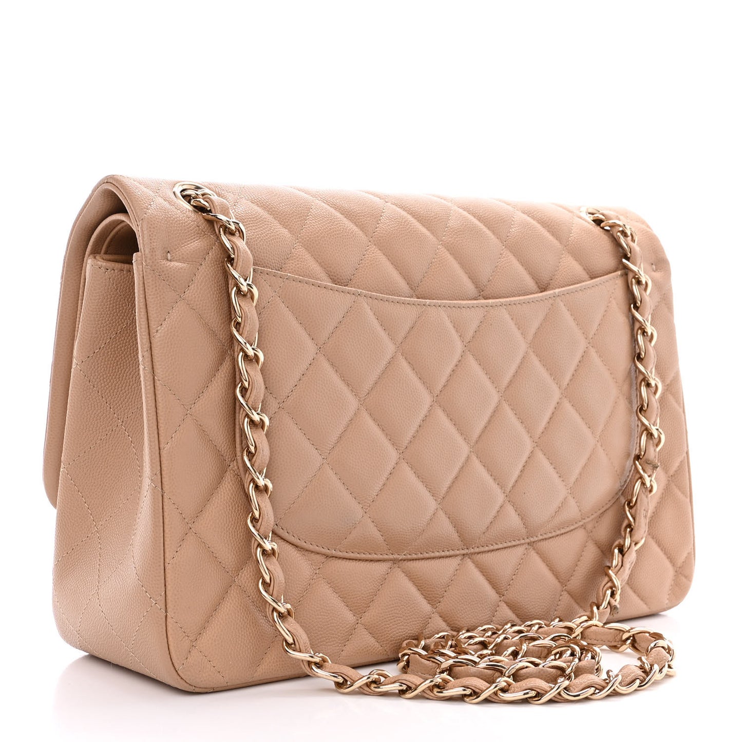 Caviar Quilted Jumbo Double Flap Beige