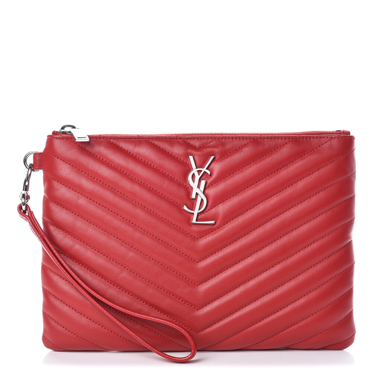 Calfskin Matelasse Chevron Monogram A5 Wristlet Red