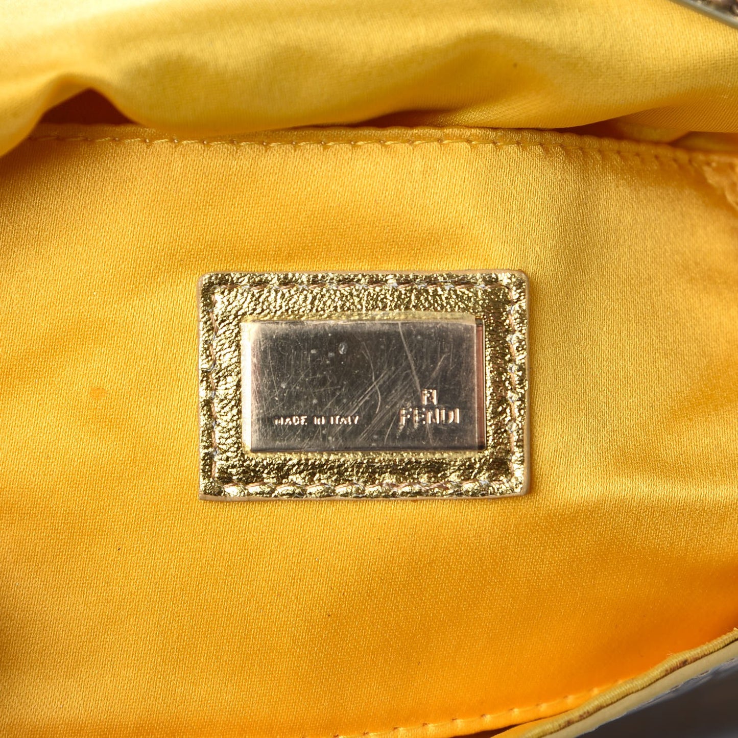 Vitello Mirror FF Embossed Mini Mama Baguette Oro Ambrato