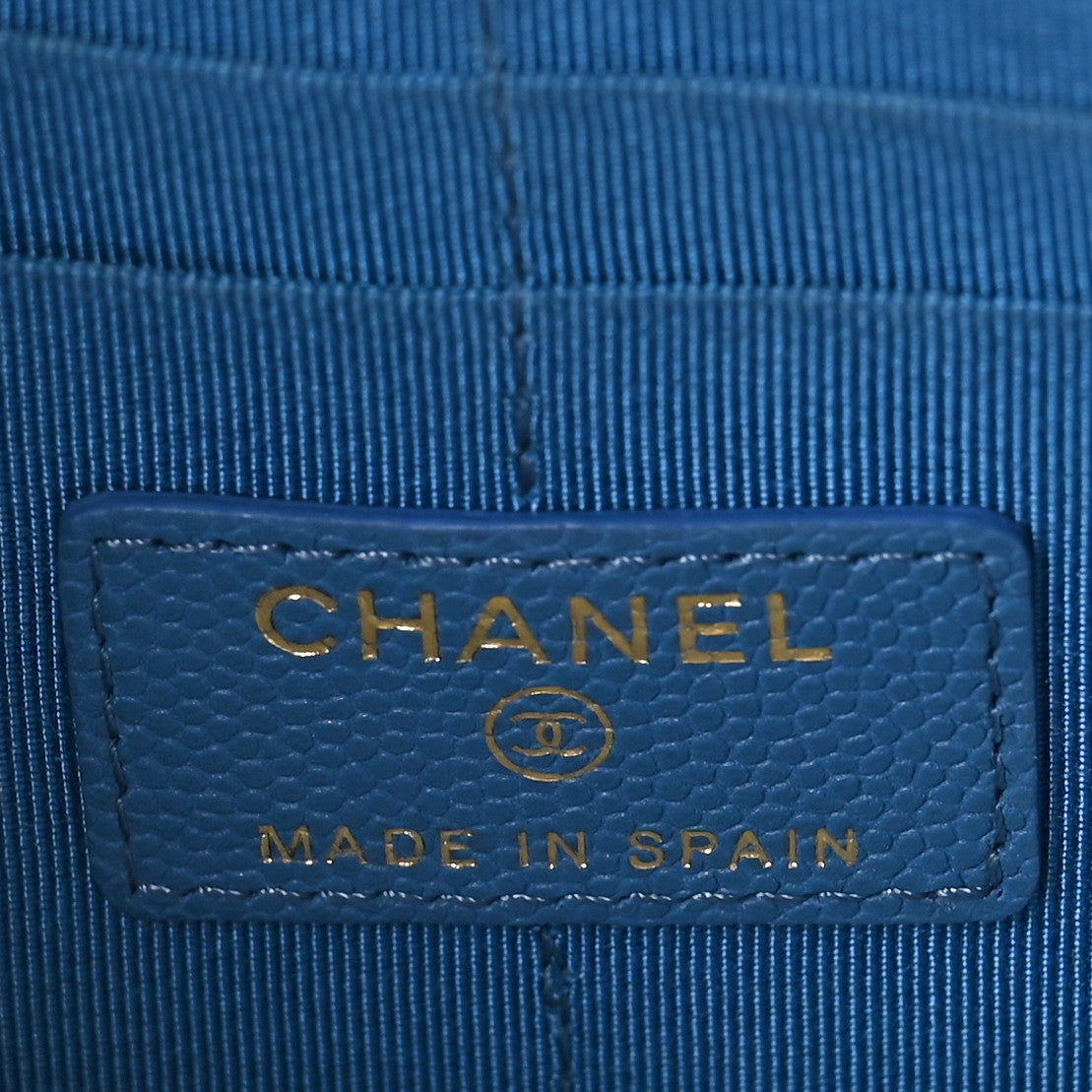 Chanel Caviar Quilted Classic Pouch With Handle Blue 6 of 8