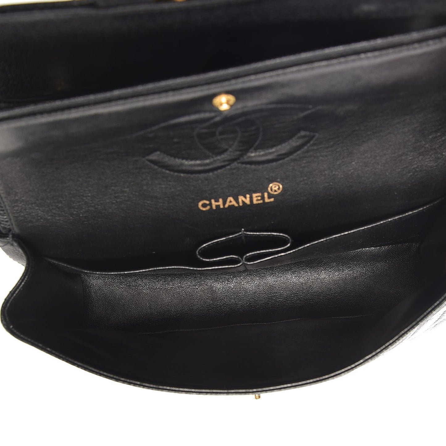 Caviar Quilted Medium Double Flap Black