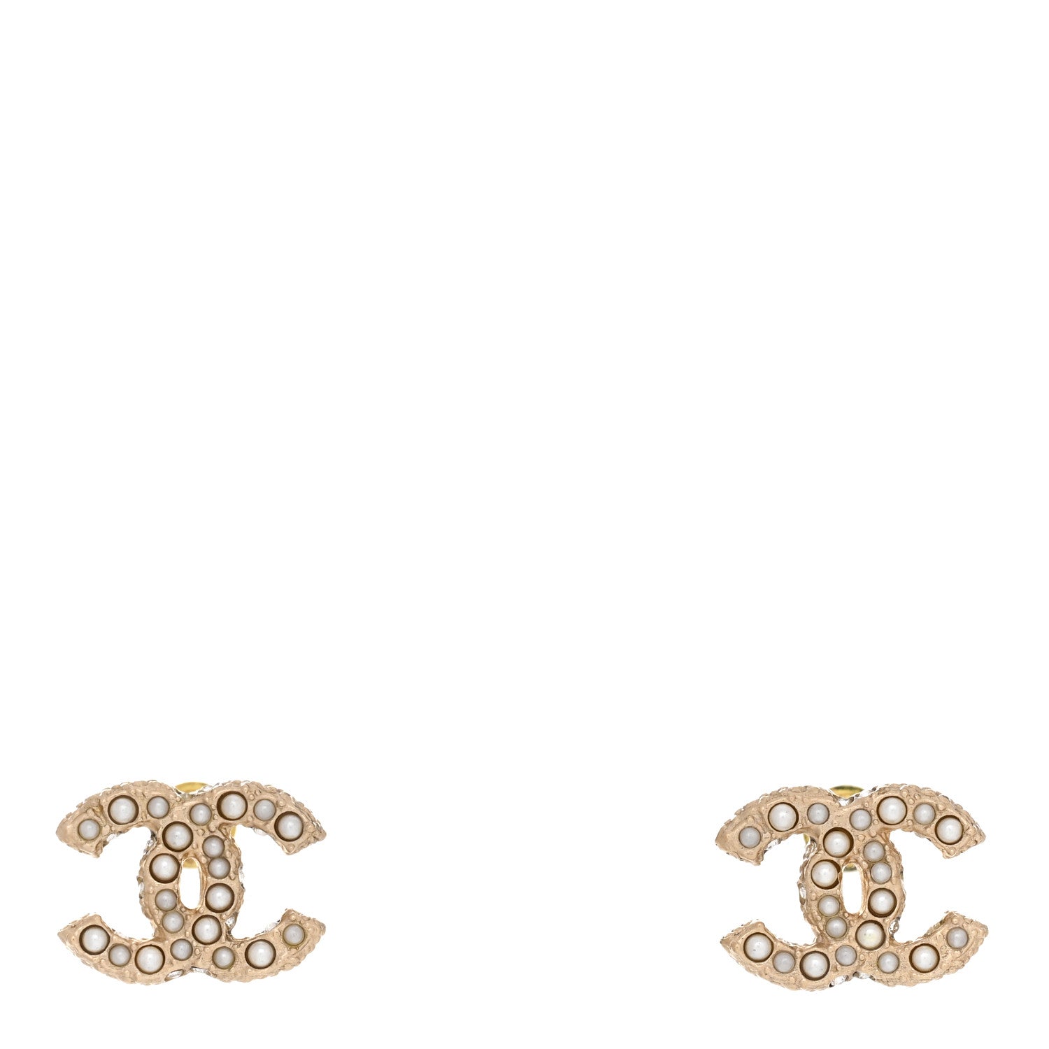 Chanel Metal Graduated Pearl Crystal CC Earrings Light Gold 1 of 4