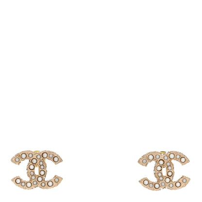 Chanel Metal Graduated Pearl Crystal CC Earrings Light Gold 1 of 4