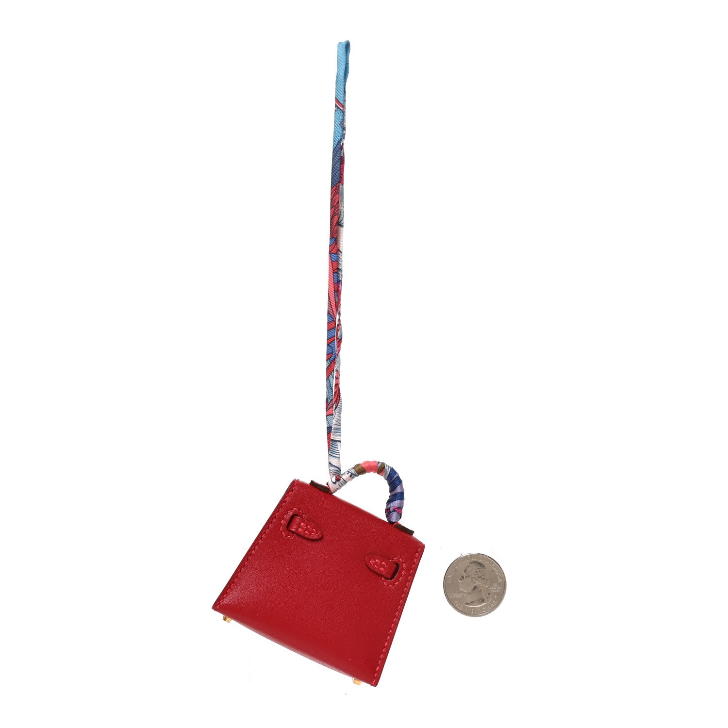 Hermes Tadelakt Mini Kelly Twilly Bag Charm Rouge Vif Bleu Jean Rose Extreme 2 of 6
