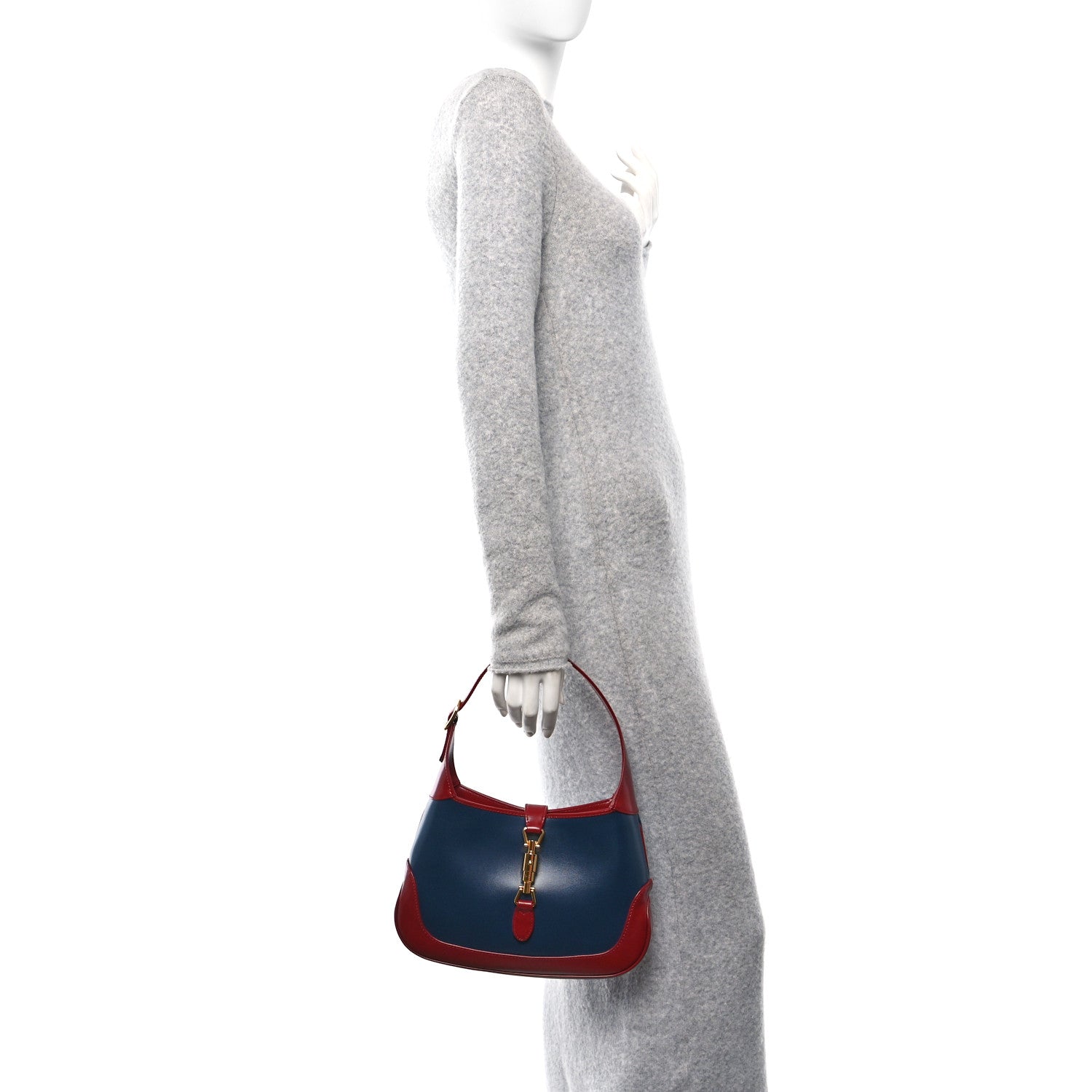 Gucci Boarded Dyana Lux Calfskin Bi-Color Small Jackie 1961 Hobo Blue Agata New Cherry Red 2 of 10