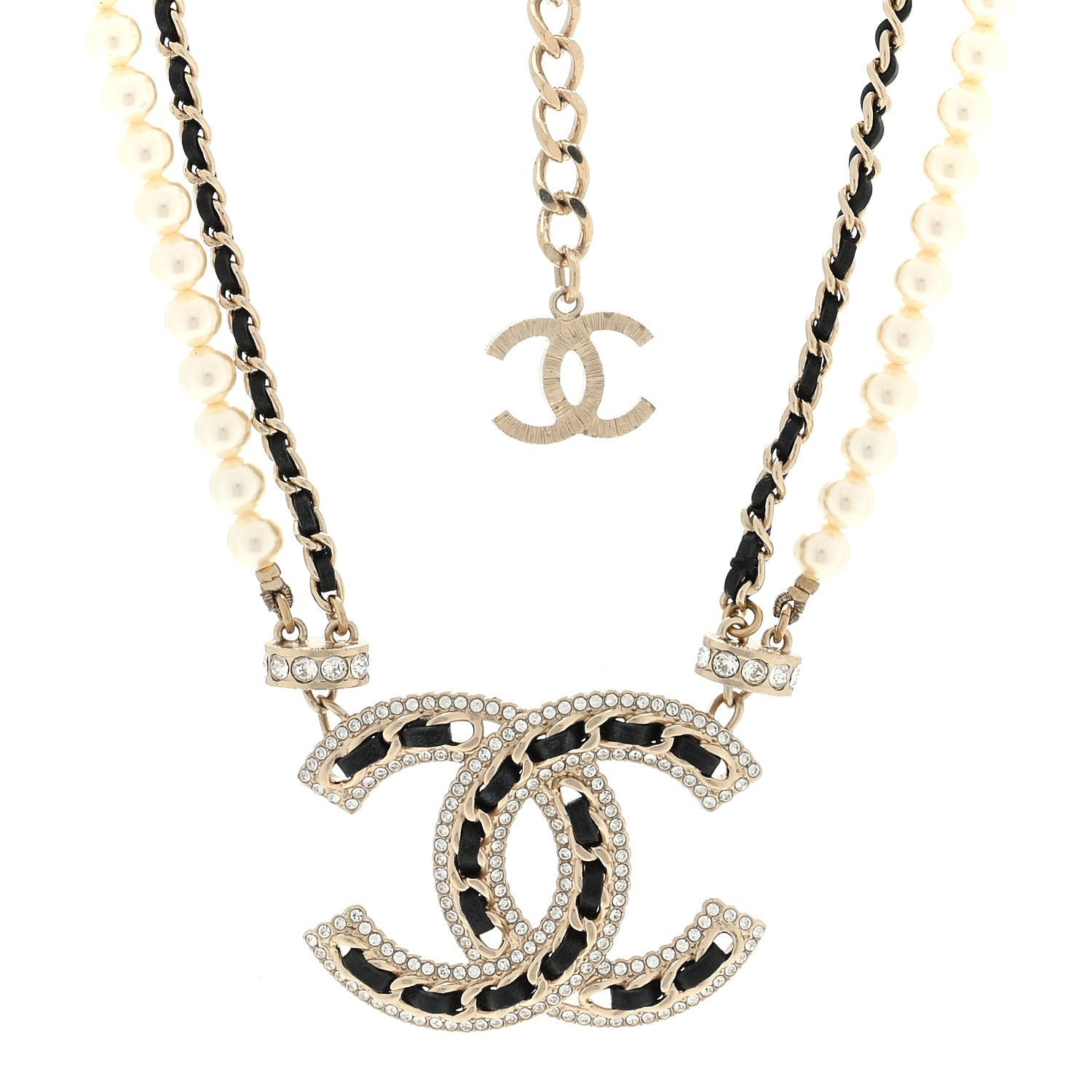 Chanel Crystal Pearl Lambskin CC Chain Choker Gold Black 1 of 3