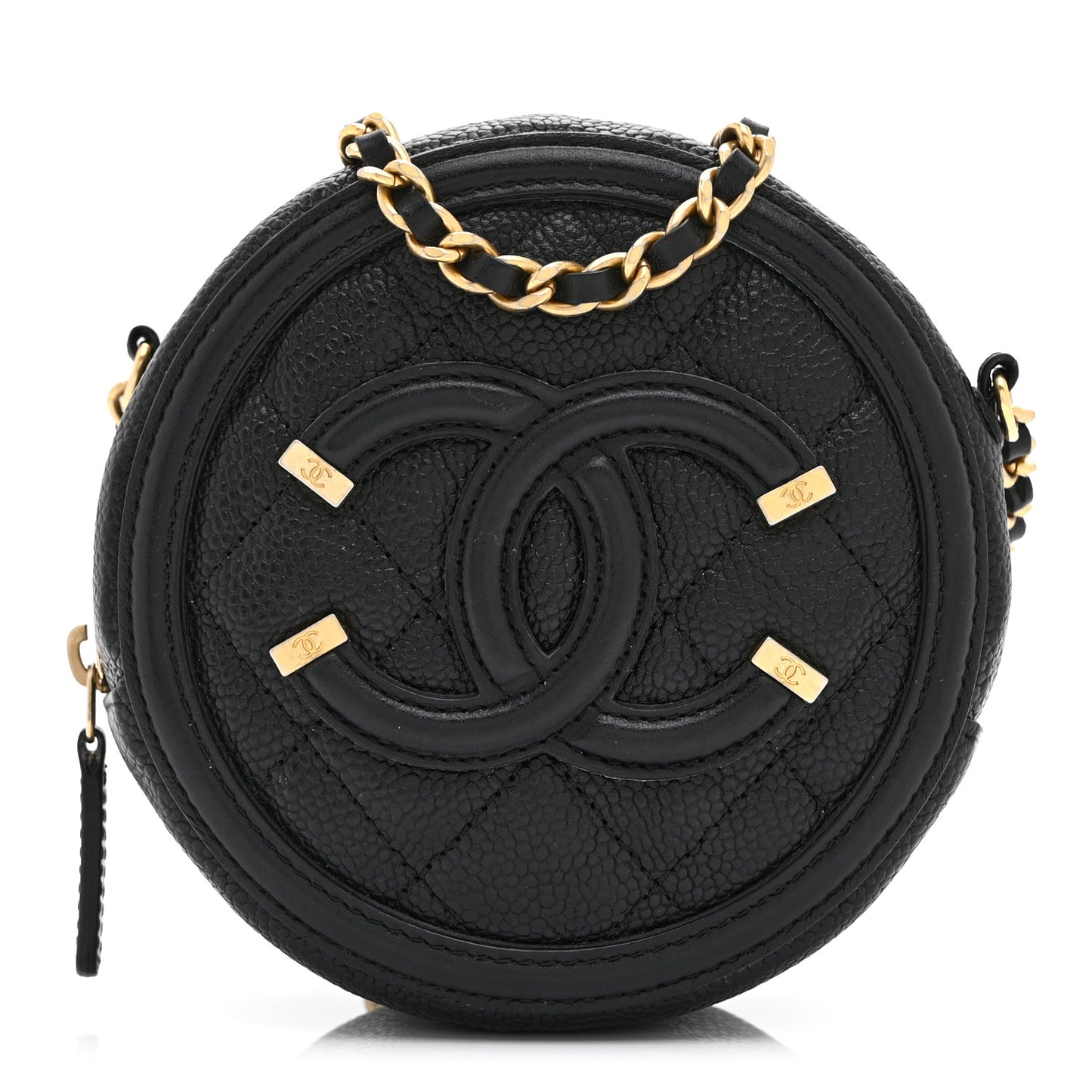 Caviar Quilted Round Filigree Crossbody Black