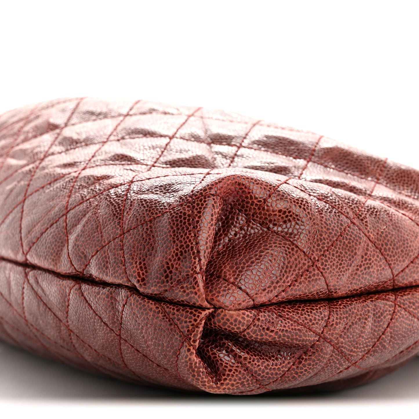 Crumpled Grained Calfskin Quilted Medium Elastic Tote Burgundy