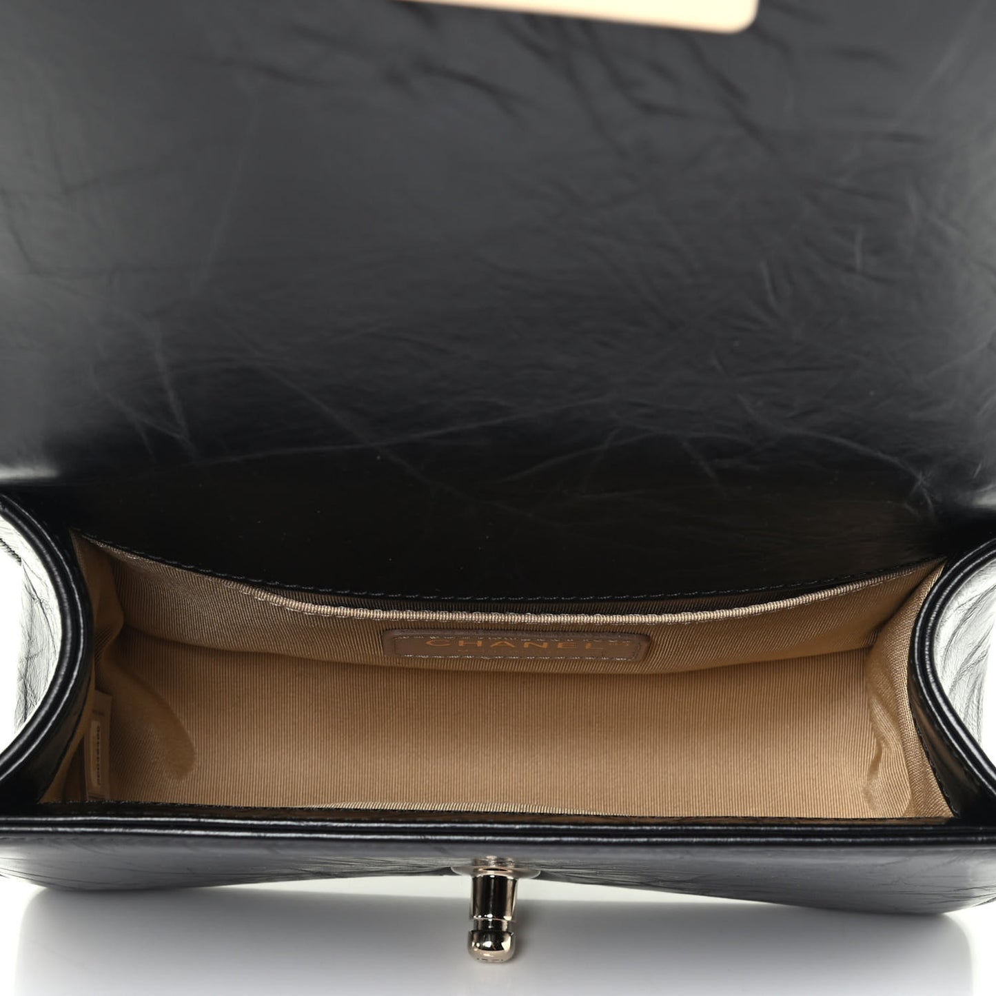 Crumpled Calfskin Chevron Small Chain Boy Flap Black