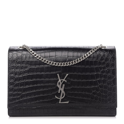 Saint Laurent Calfskin Crocodile Embossed Large Classic Monogram Kate Satchel Black 1 of 9
