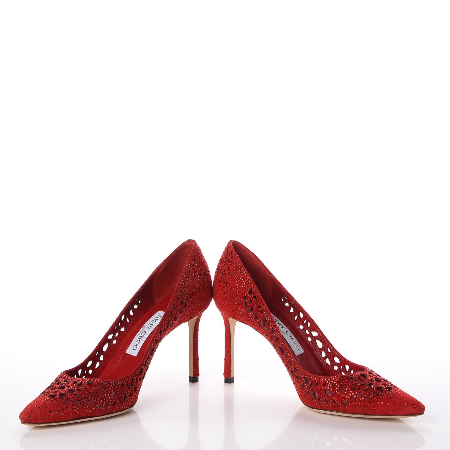 Suede Crystal Perforated Romy 100 Pumps 38 Red