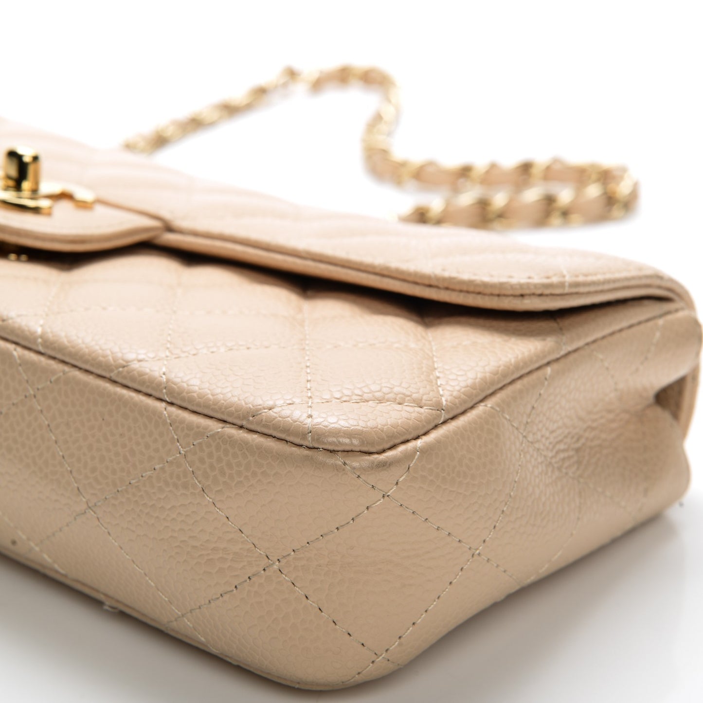 Caviar Quilted East West Flap Beige Clair