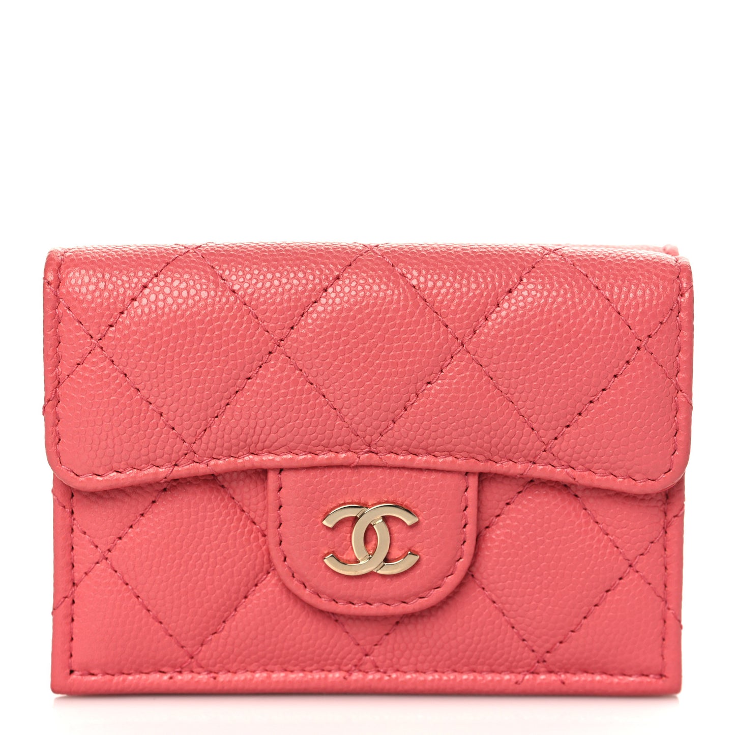 Caviar Quilted Double Flap Wallet Pink