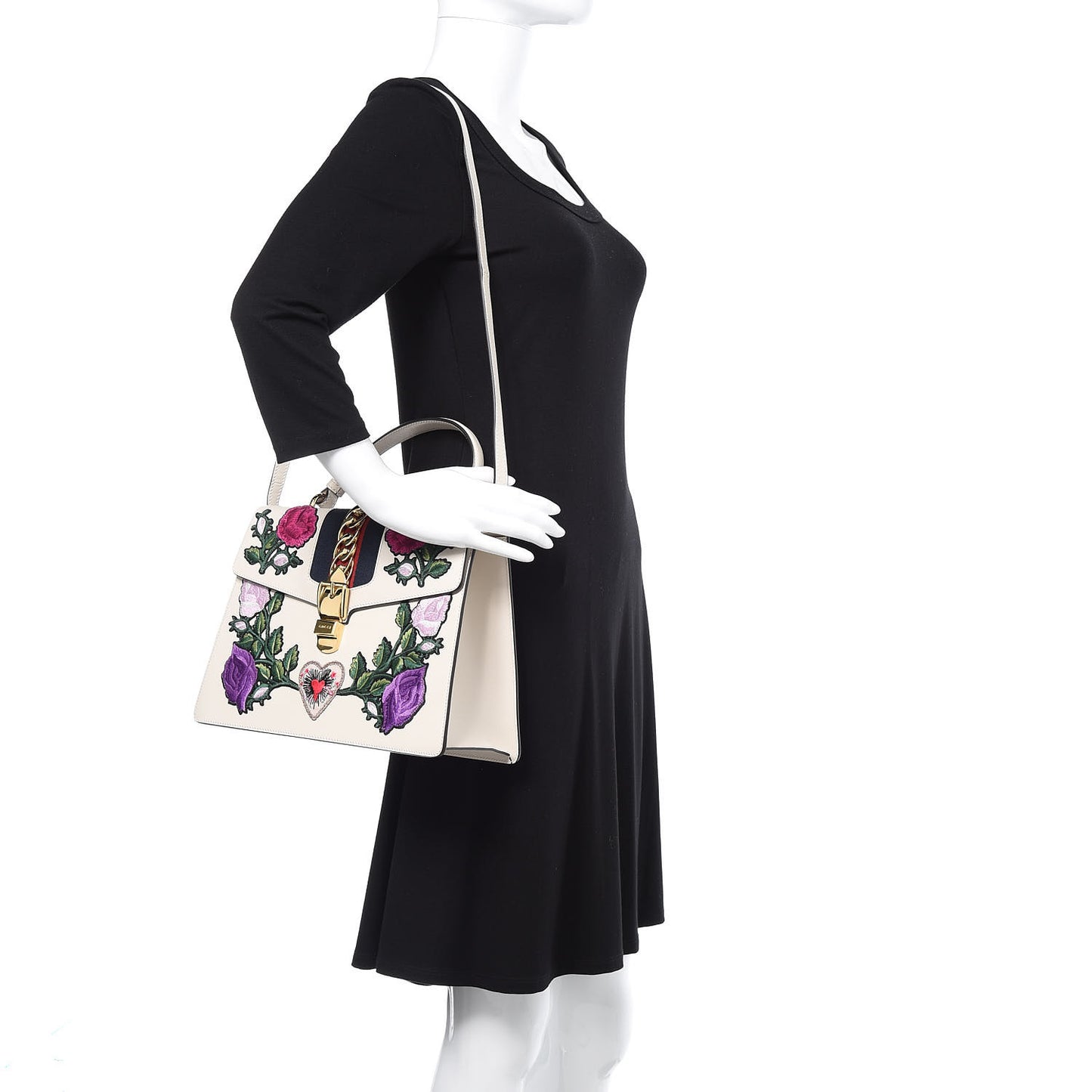 Calfskin Embroidered Medium Sylvie Top Handle Bag White
