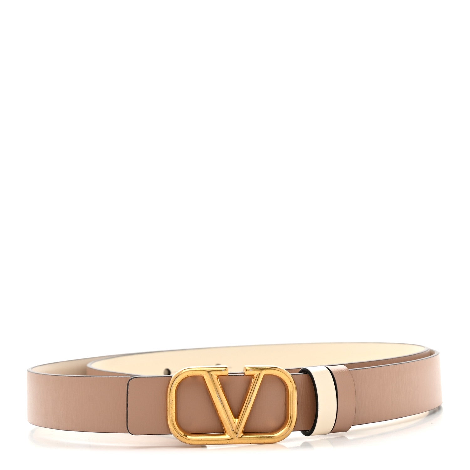 Valentino Garavani Glossy Calfskin VLogo Reversible 20mm Belt 80 32 Light Ivory Rose Cannelle 2 of 7