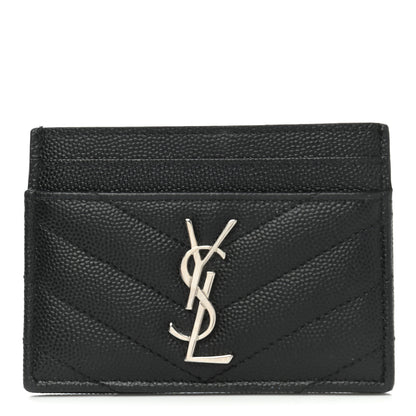 Saint Laurent Grain De Poudre Matelasse Chevron Monogram Credit Card Case Black 1 of 7