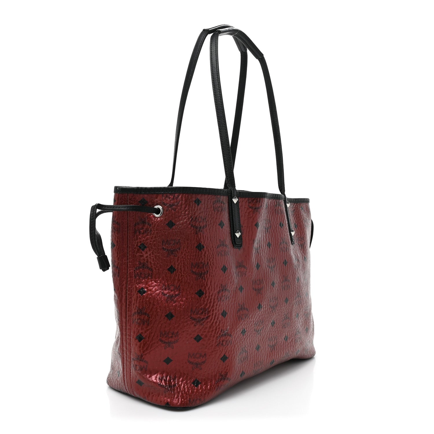 MCM Metallic Visetos Medium Anya Shopper Tote Scooter Red 3 of 15