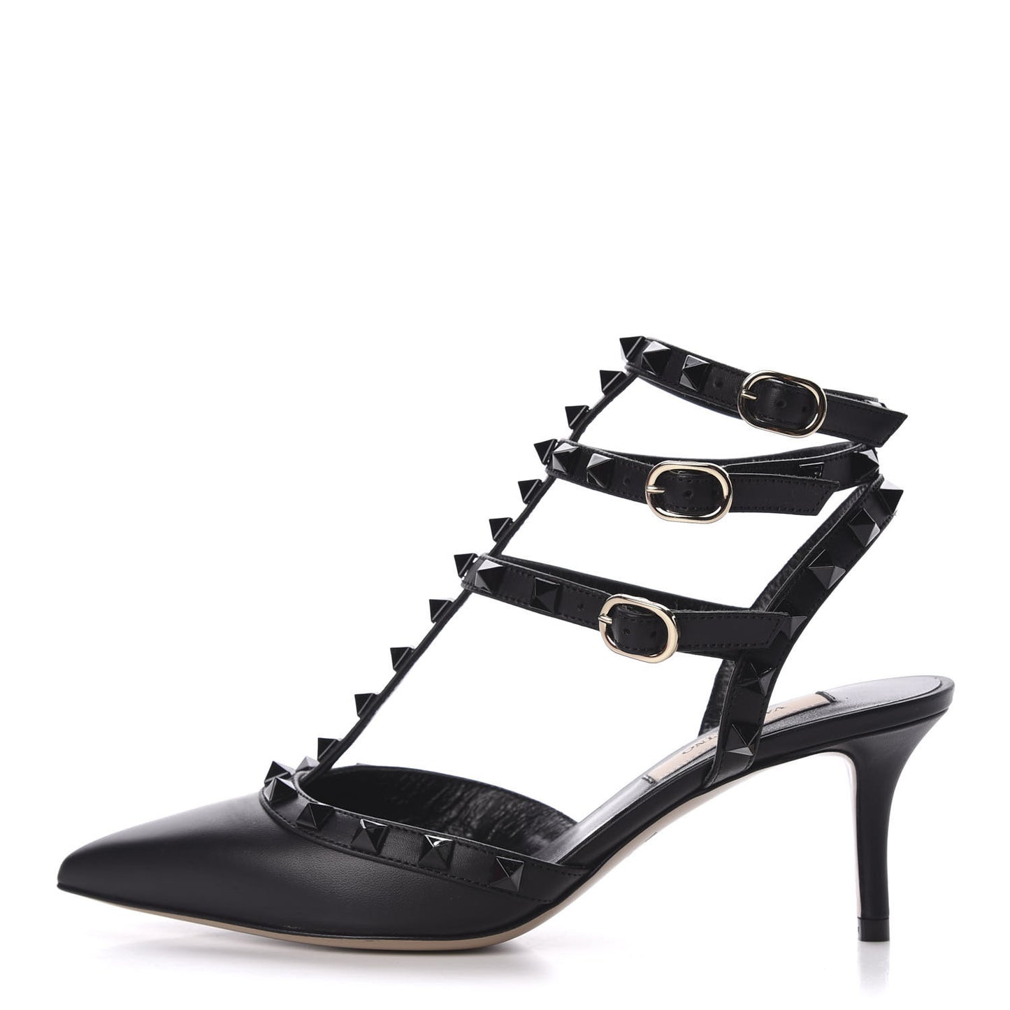 Nappa Monochrome Rockstud Ankle Strap 65mm Pumps 35 Black