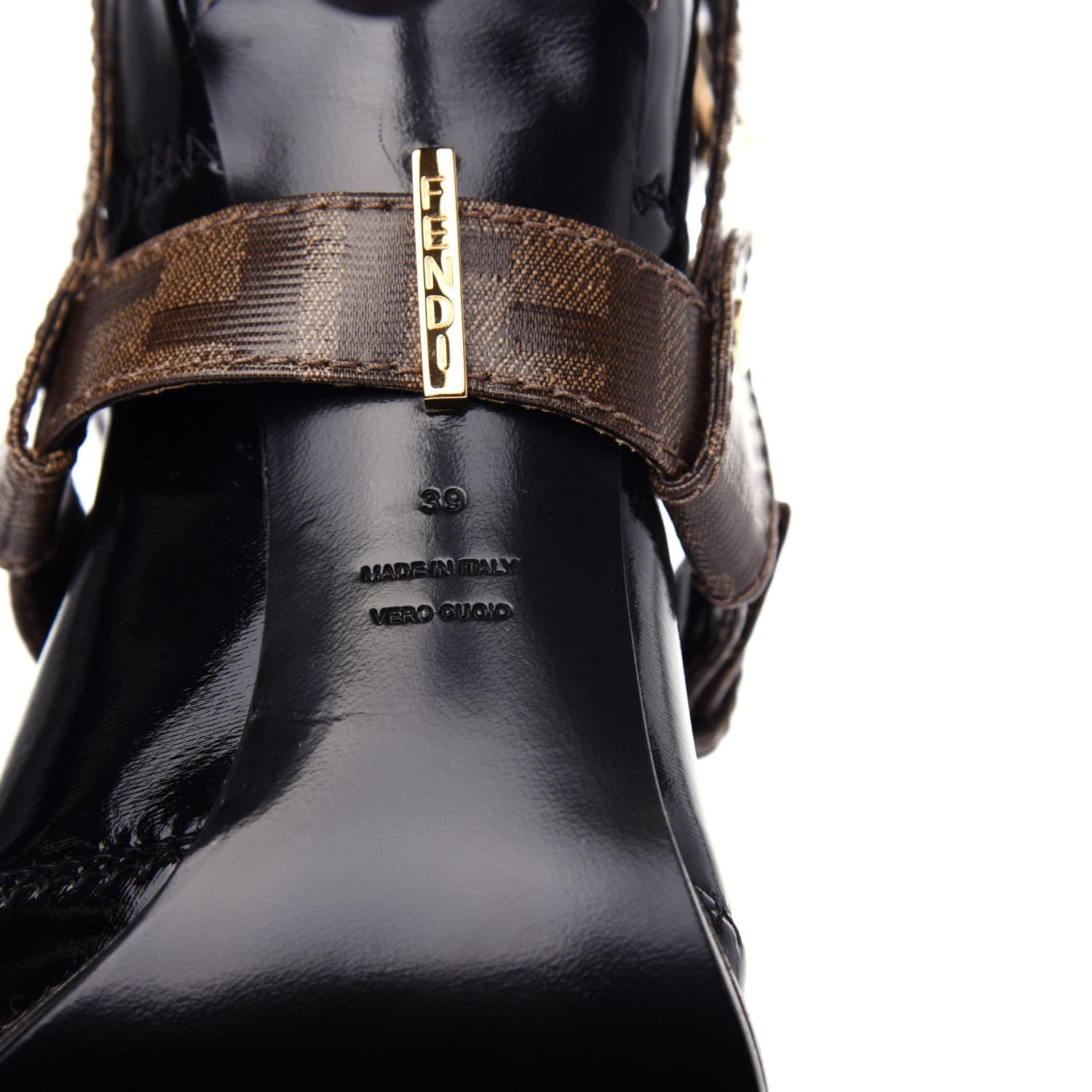 Fendi Glossy Neoprene Glazed Fabric FF FFrame Boots 39 Black Tobacco Moro 9 of 10