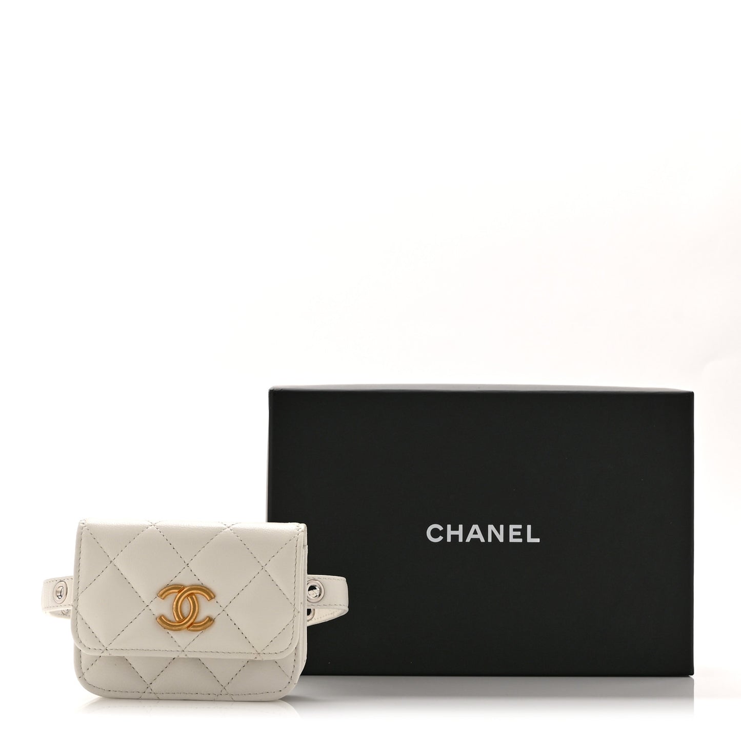 Goatskin Quilted Punk Essentials Chain Mini Flap Belt Bag White